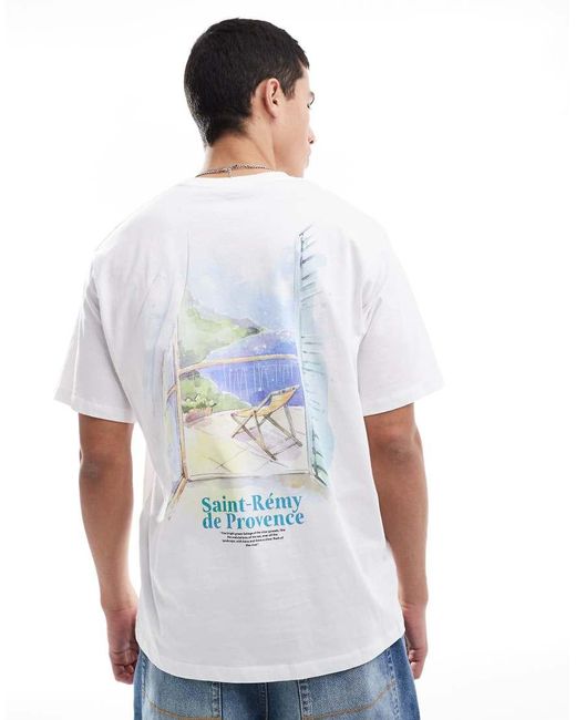 Jack & Jones White Oversized T-shirt With French Print for men
