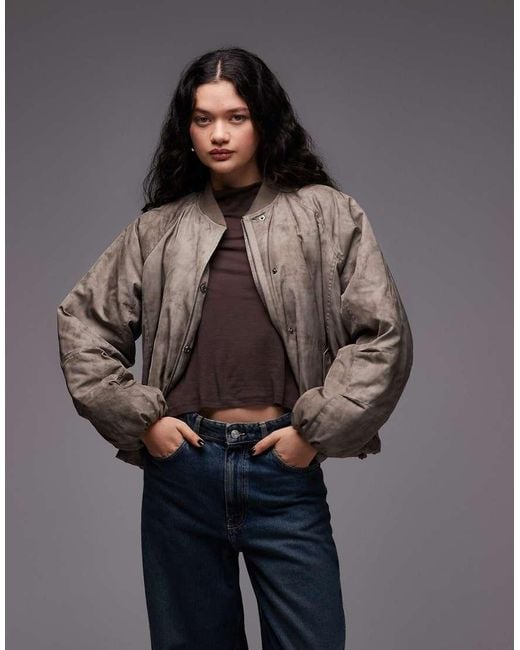 Collusion Gray Oversized Washed Bomber Jacket