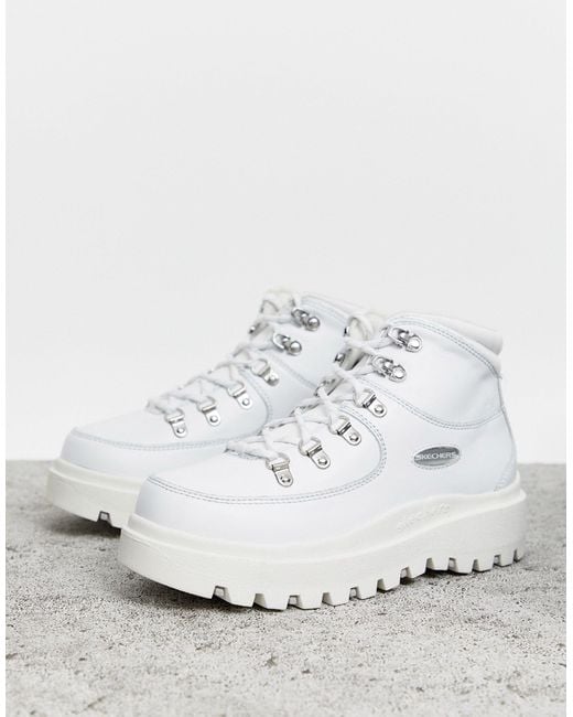 Skechers White Shindig 6 Eye Leather Hiker Boot