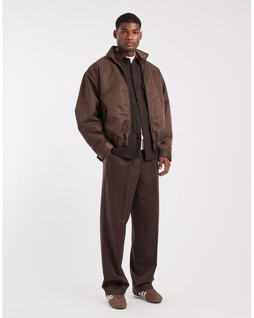 ASOS Brown Oversized Bomber Jacket With Funnel Neck for men