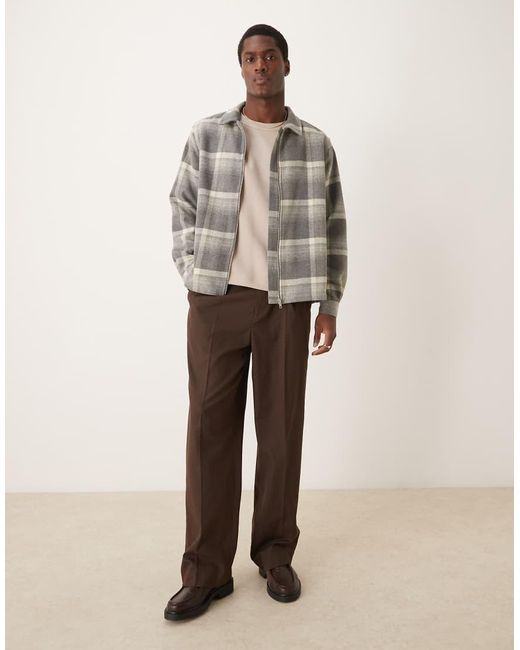 Camicia Giacca Squadrata Vestibilità Comoda Grigia Spazzolata A Quadri Con Chiusura Con Zip di ASOS in Natural da Uomo