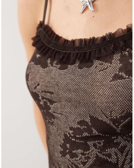 Collusion Brown Knitted Cami Top With Ruffle Detail