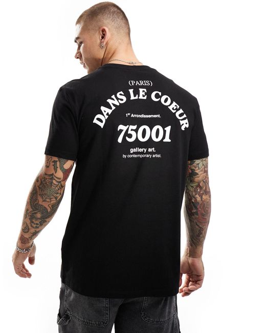 T-shirt à imprimé paris devant Bershka pour homme en coloris Black
