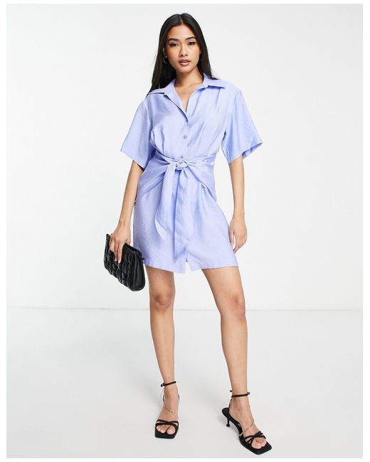 & Other Stories Synthetic Tie Front Blend Mini Shirt Dress in Blue ...