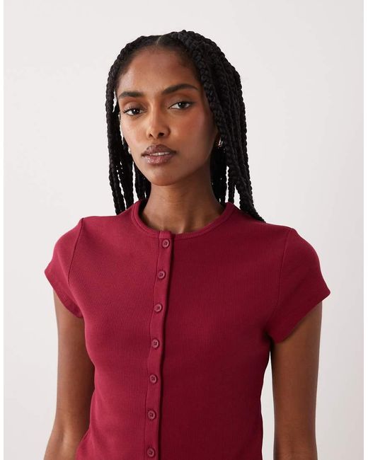 Miss Selfridge Red Button Through Top