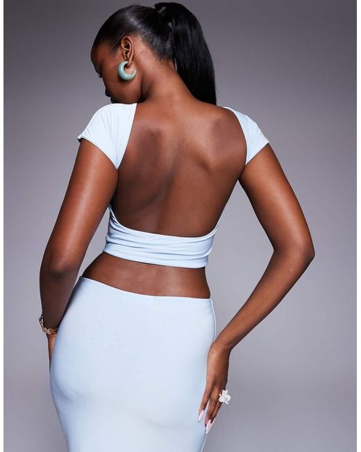 Kaiia White Exclusive Double Layered Slinky Low Back Crop Top Co-ord