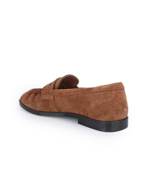 OFF THE HOOK Brown Sienna Suede Leather Ruched Loafers