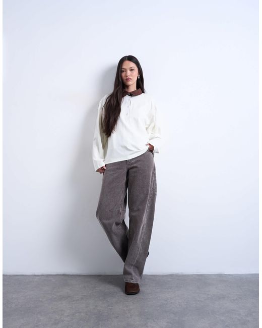 TOPSHOP White Rugby Long Sleeve Polo Top