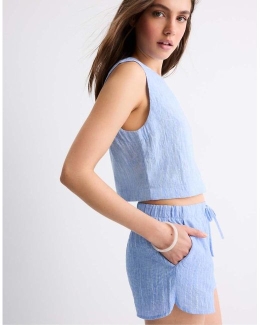 Stradivarius Blue Rustic Shorts With Metallic Thread