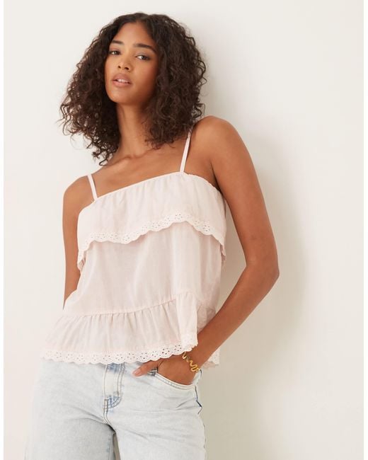 ASOS White Cotton Babydoll Lace Trim Cami Top