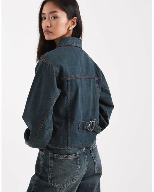 Collusion Blue Circular Design Collection Fitted Zip Jacket