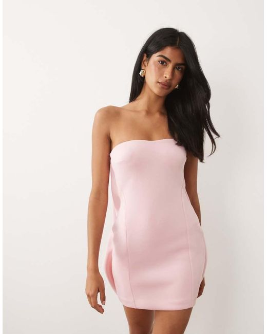 ASOS Pink Structured Bandeau Mini Dress With Bubble Back Detail