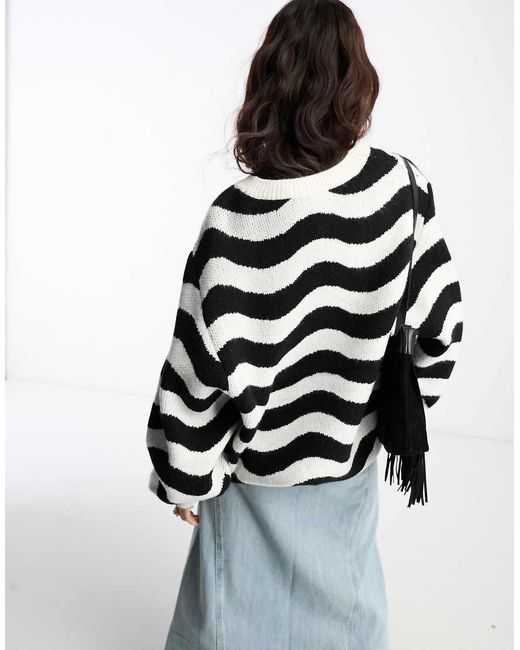 Mango Gray Oversize Wavy Striped Sweater