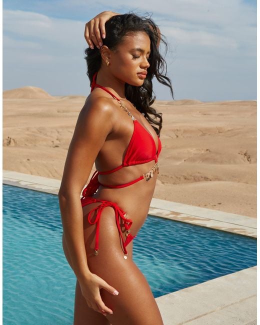 Moda Minx Red X Savannah-shae Richards Valentina Coin Waist Wrap Triangle Bikini Top