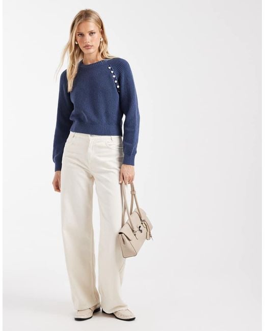 Mango Blue Teen Button Detail Knitted Jumper