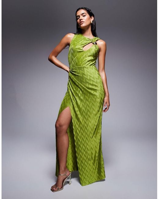 ASOS Green Sleeveless Draped And Cut Out With Trim Detail Maxi Dress