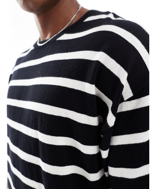 Jack & Jones Blue Oversized Knitted Stripe T-shirt for men