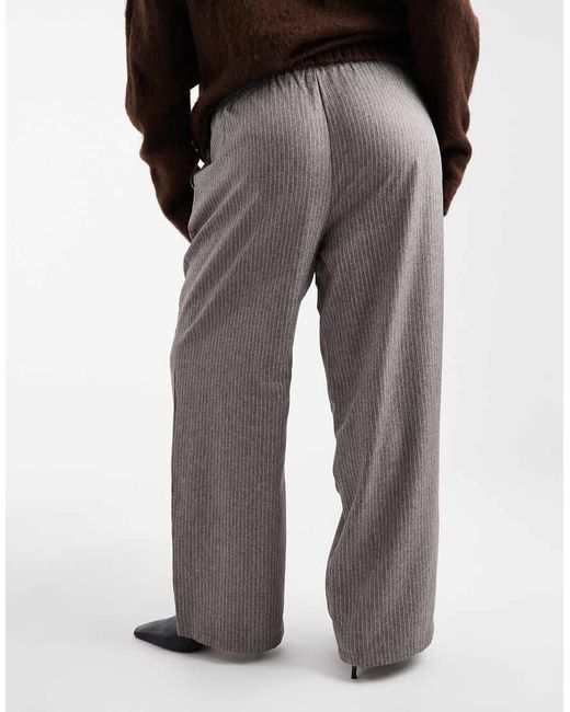 ONLY Brown Wide Leg Pinstripes Trousers