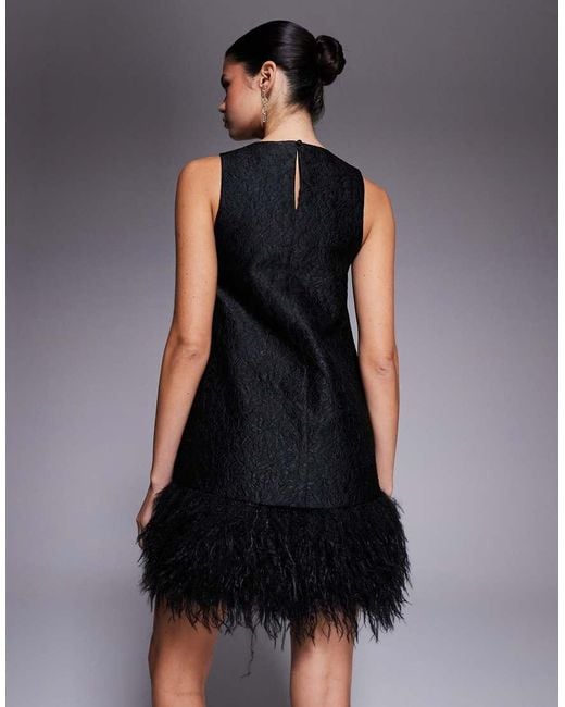 New Look Blue Faux Feather Trim Jacquard Mini Dress