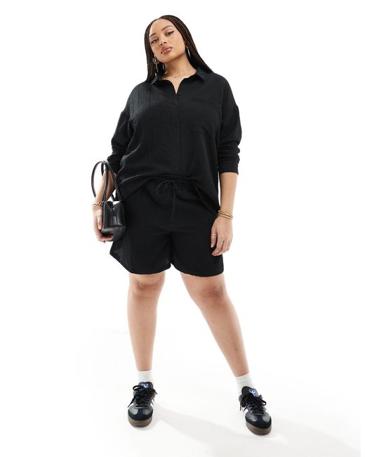 Noisy May Black High Wasted Ripple Short Co-ord