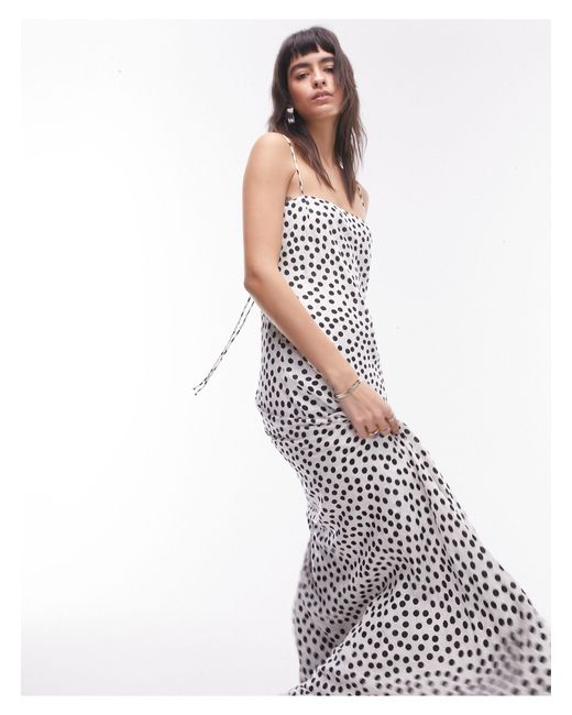 TOPSHOP White Jacquard Maxi Slip Dress Mono Polka Dot