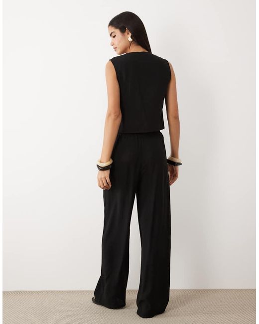 Kaiia Black Exclusive Wide Leg Pants With Linen