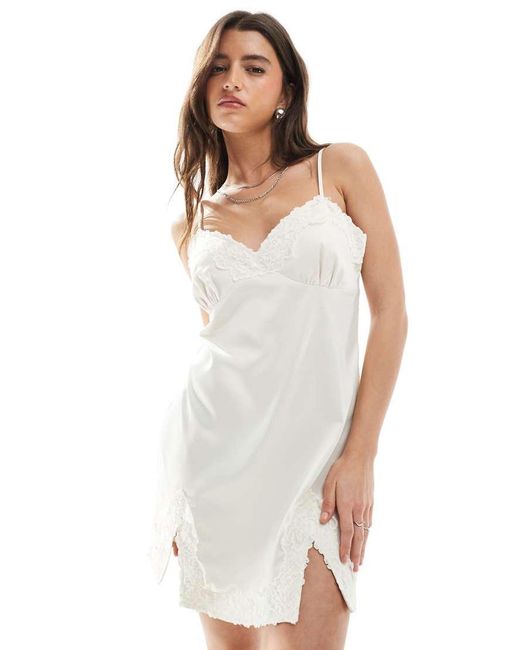 The Frolic White Exclusive Satin Slip Lace Trim Chemise