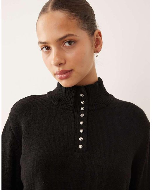 Mango Black Button Detail High Neck Jumper