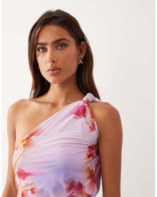 ASOS Pink Printed Stretch Chiffon Drape Maxi Dress
