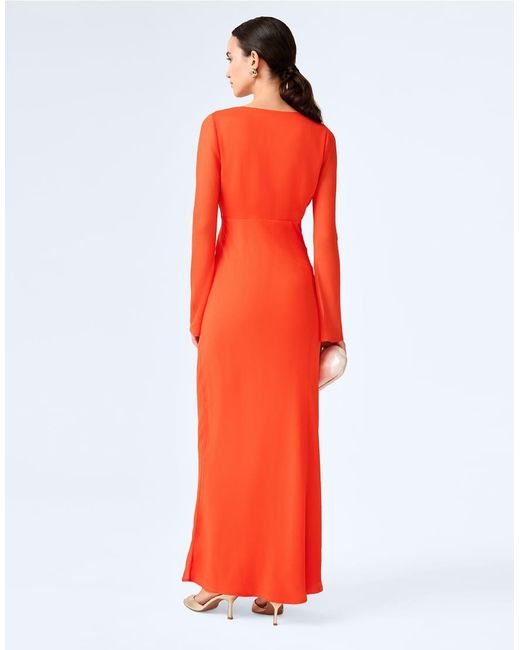 OMNES Red Marj Long Sleeve Sheer Chiffon Maxi Dress