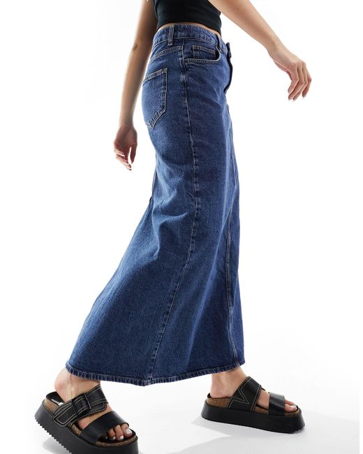 Object Blue Denim Maxi Coloumn Skirt