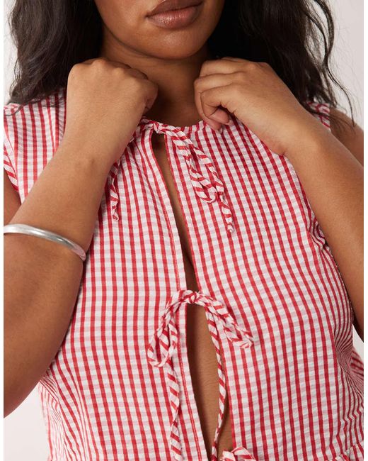 Vila Curve Pink Tie Front Peplum Hem Top Co-ord