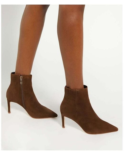 Dune Brown Obsessively Suede Ankle Boot Heels