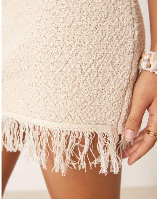 ASOS Natural Boucle Fringe Hem Mini Skirt