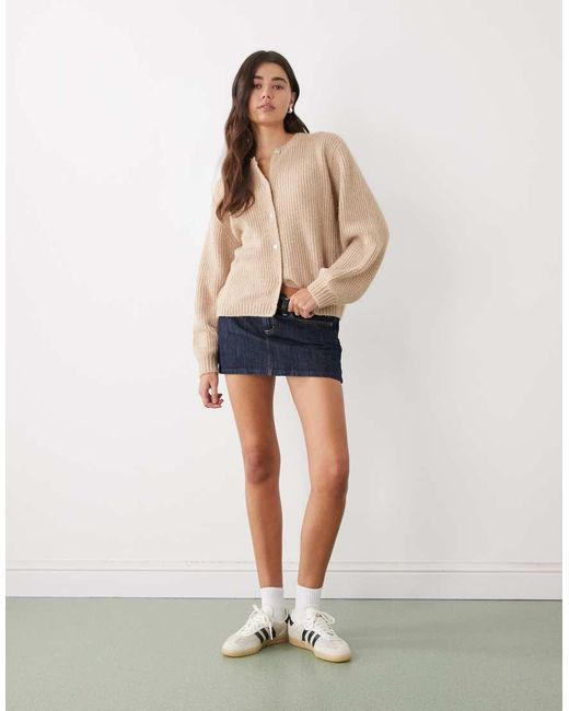 Monki Natural Button Up Knit Cardigan