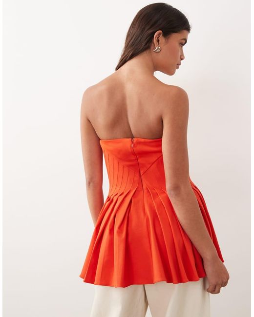 ARRANGE Red Pleat Detail Bandeau Peplum Top