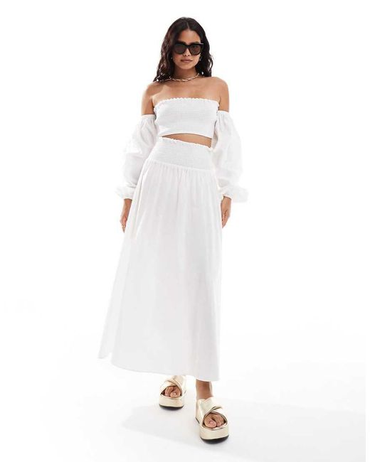 ASOS White Shirred Waist Maxi Skirt