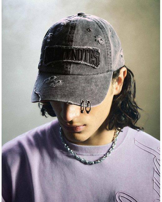 Bershka Cap mit washed-effekt und patch in Gray für Herren