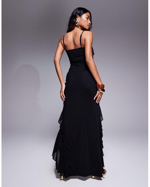 Murci Blue Exclusive Ruffle Detail Cami Front Split Maxi Dress
