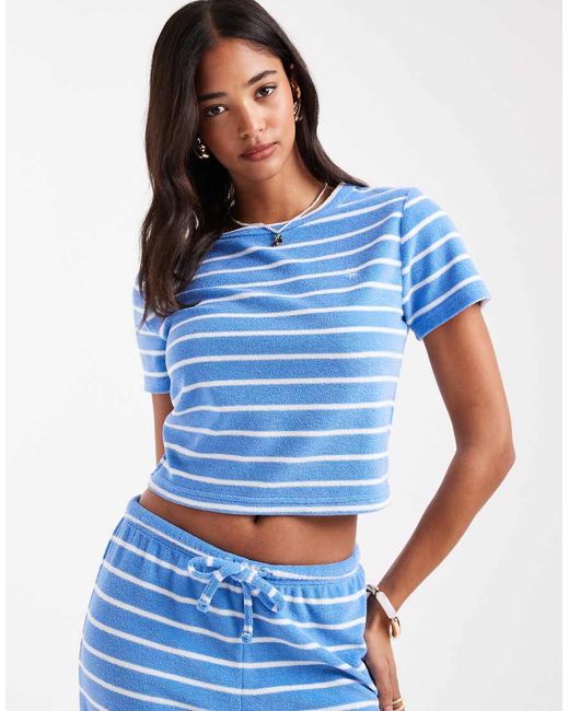 4th & Reckless Gestreept T-Shirt Van Co-Ord Set Van Badstof Met Geborduurd Logo in het Blue