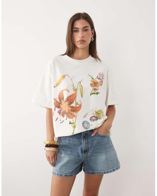 ASOS Blue Oversized T-Shirt With Vintage Flower Graphic