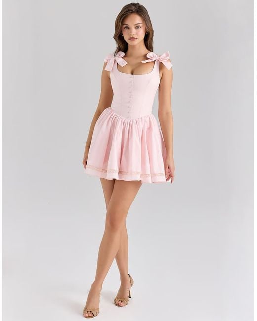 House Of Cb Pink Lyla Stretch Cotton Mini Dress