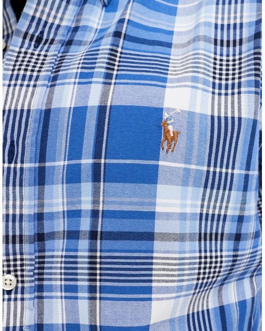 Polo Ralph Lauren Blue Icon Logo Multi Check Oxford Shirt Custom Fit for men