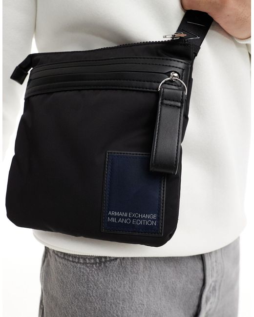 Armani Exchange White Linear Label Logo Crossbody Bag for men