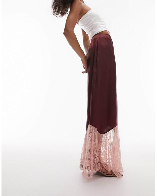 TOPSHOP Purple Satin-lace Mix Fishtail Maxi Skirt
