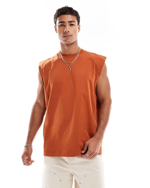 ASOS Oversized Tanktop Van Zware Stof in het Orange voor heren