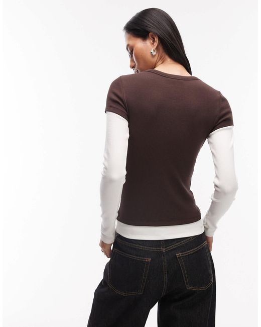 ASOS Brown High V Neck Double Layer Top