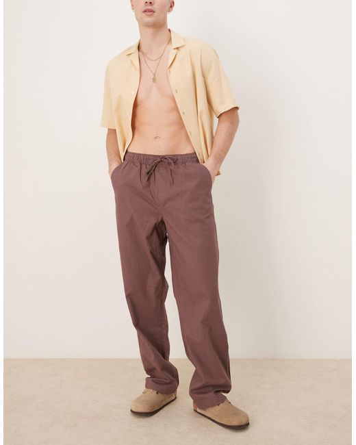 ASOS – baggy fit leinenmix-hose in Purple für Herren