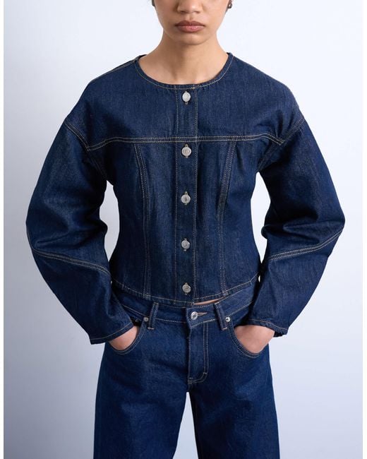 TOPSHOP Blue Denim Cinch Back Shirt With Ovoid Sleeve