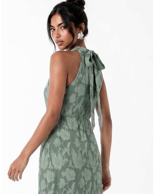 ANAYA Green Halter Neck Waterfall Ruffle Maxi Dress